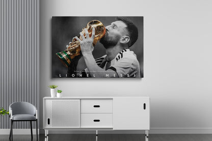 Lionel Messi Dünya Kupası Posteri – Siyah Beyaz Arjantin Şampiyon Duvar Sanatı (A4/A3)