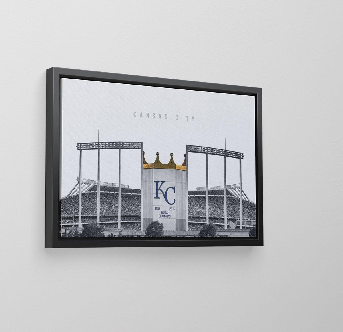 Kauffman Stadyumu Posteri – Siyah Beyaz Kansas City Royals Beyzbol Duvar Sanatı (A4/A3)