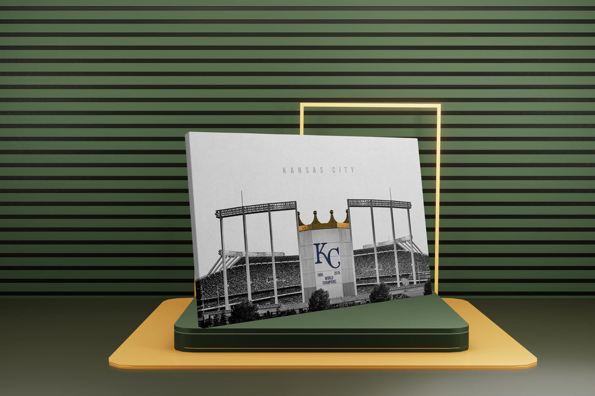 Kauffman Stadyumu Posteri – Siyah Beyaz Kansas City Royals Beyzbol Duvar Sanatı (A4/A3)