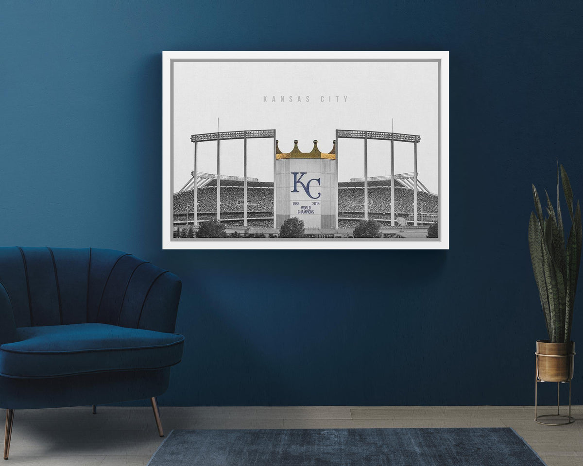 Kauffman Stadyumu Posteri – Siyah Beyaz Kansas City Royals Beyzbol Duvar Sanatı (A4/A3)