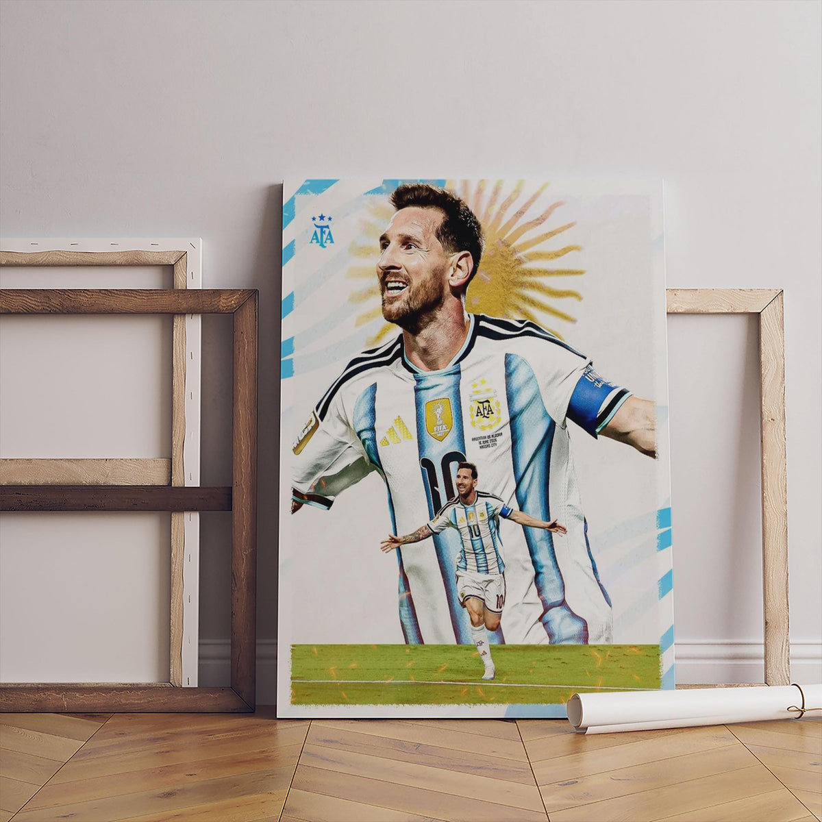 Lionel Messi Football Canvas Art, Black White Poster Print, Soccer Wall Decor