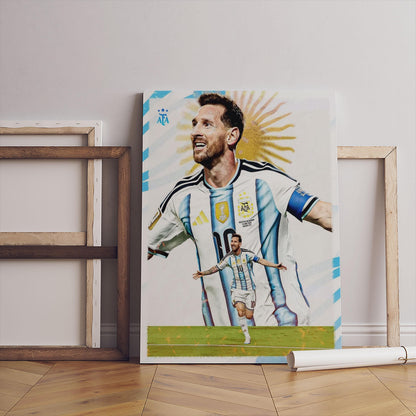 Lionel Messi Football Canvas Art, Black White Poster Print, Soccer Wall Decor