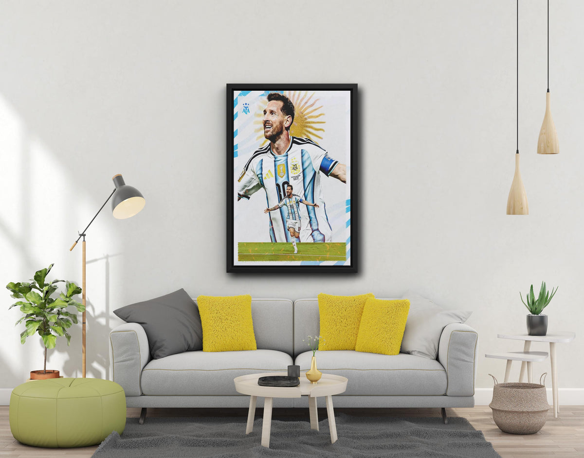Lionel Messi Football Canvas Art, Black White Poster Print, Soccer Wall Decor