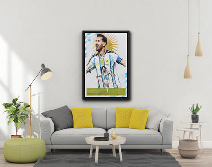 Lionel Messi Football Canvas Art, Black White Poster Print, Soccer Wall Decor