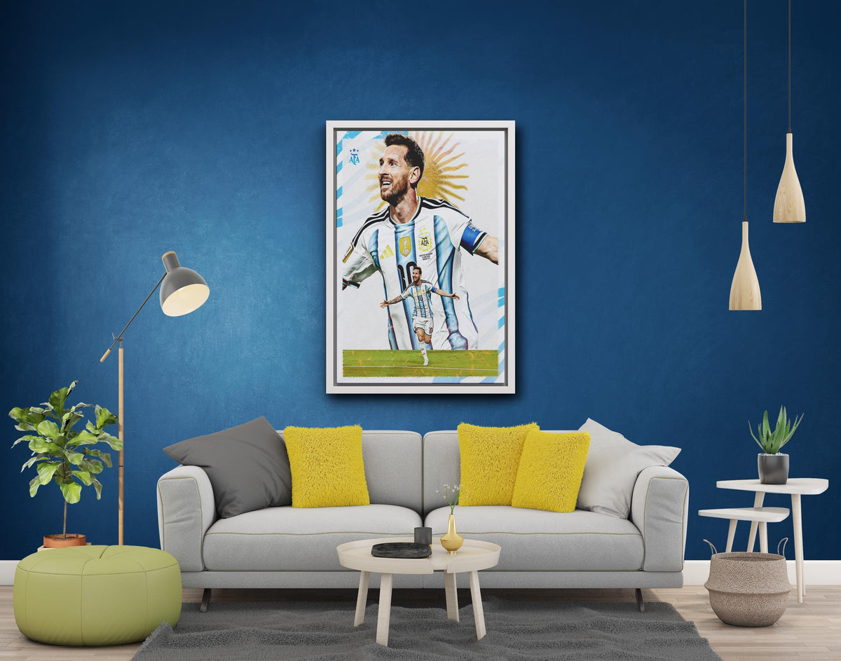 Lionel Messi Football Canvas Art, Black White Poster Print, Soccer Wall Decor