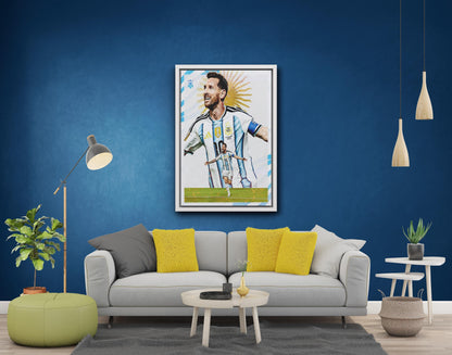 Lionel Messi Football Canvas Art, Black White Poster Print, Soccer Wall Decor