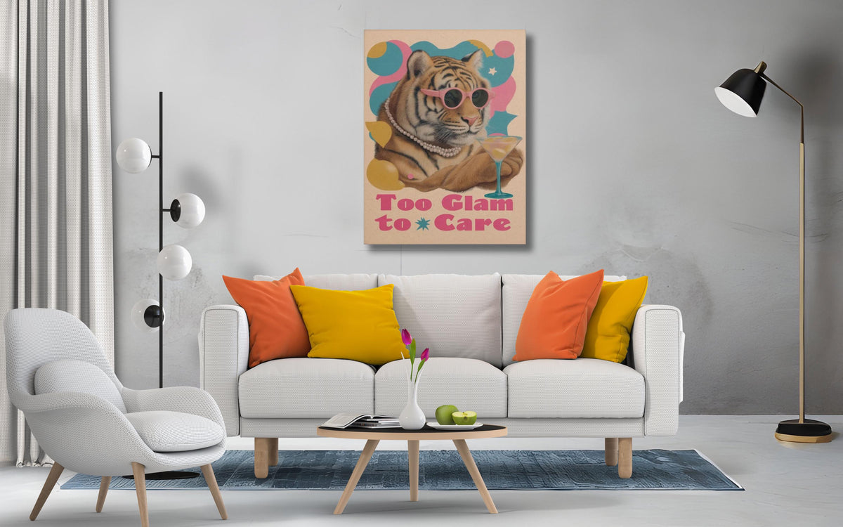 Too Glam to Care Tiger Poster, Retro Art Print, Home Decor (Canvas)