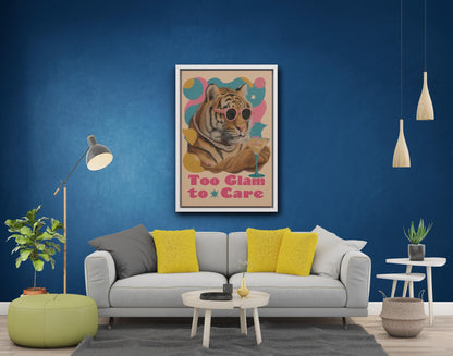 Too Glam to Care Tiger Poster, Retro Art Print, Home Decor (Canvas)