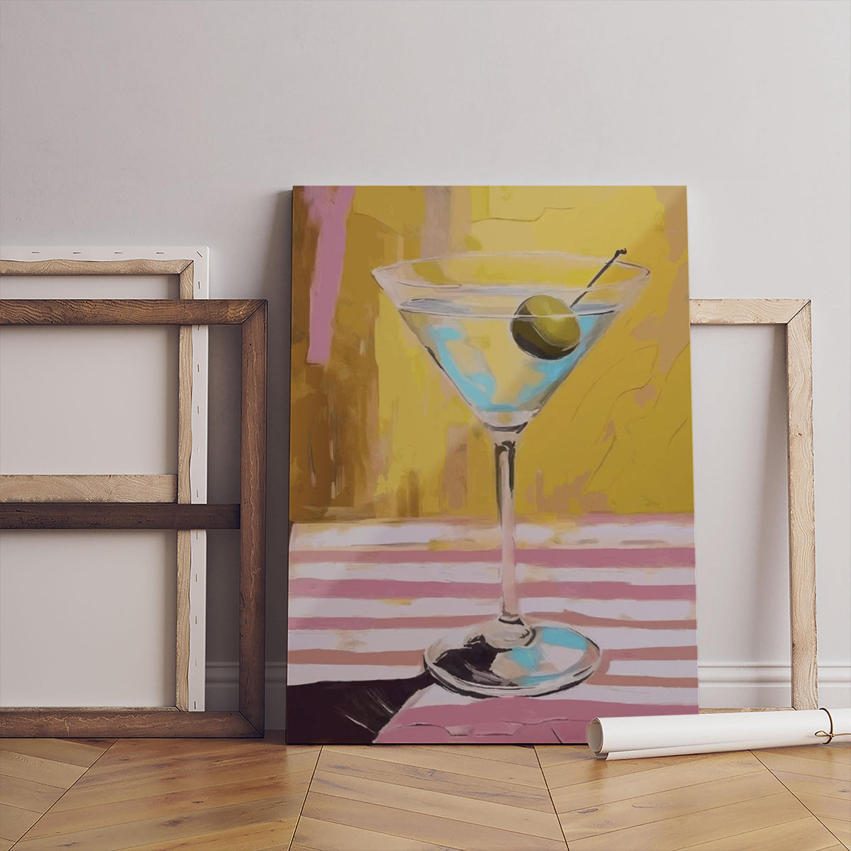 Martini Glass Canvas Print, Black White Abstract Wall Art