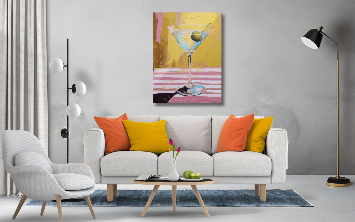 Martini Glass Canvas Print, Black White Abstract Wall Art