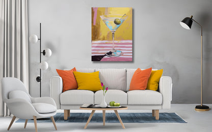 Martini Glass Canvas Print, Black White Abstract Wall Art
