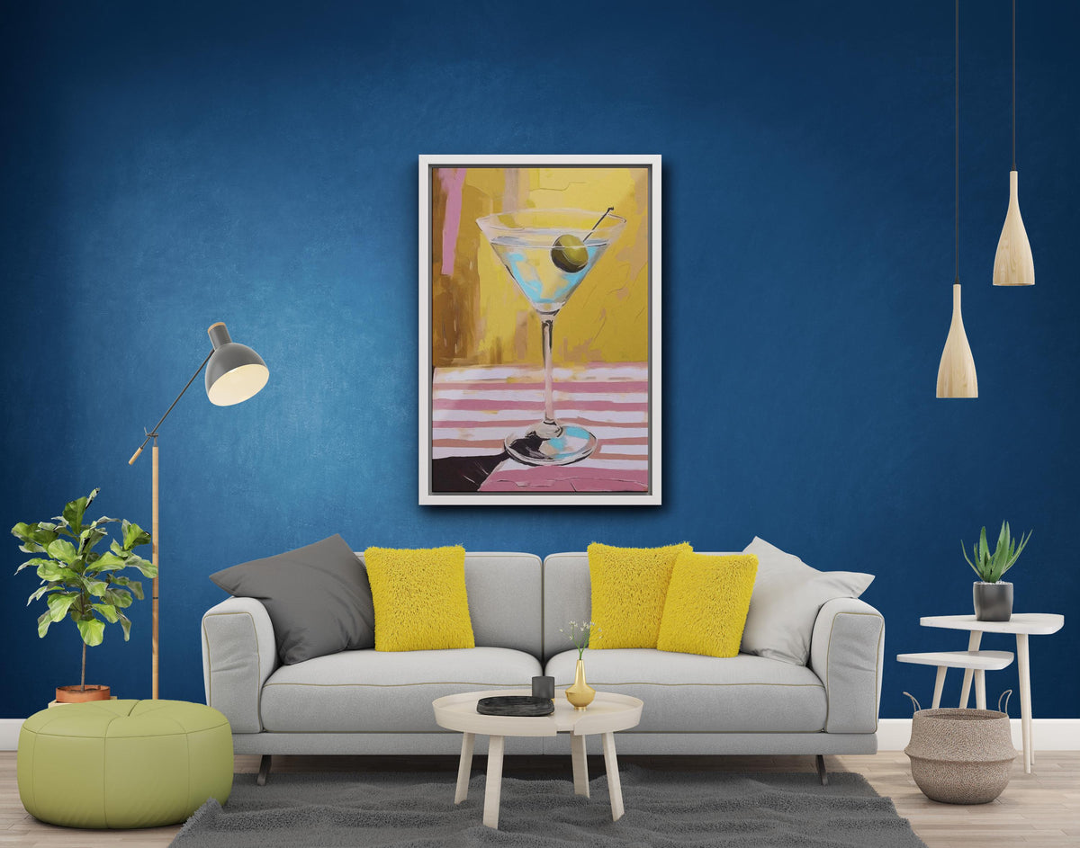 Martini Glass Canvas Print, Black White Abstract Wall Art