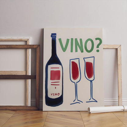 Vino Bottle and Glasses Canvas Print, Black White Wine Artwork, Wall Decor Poster