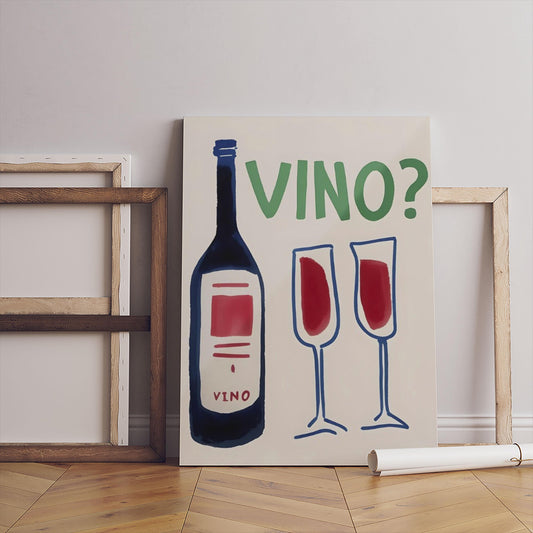 Vino Bottle and Glasses Canvas Print, Black White Wine Artwork, Wall Decor Poster