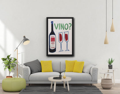 Vino Bottle and Glasses Canvas Print, Black White Wine Artwork, Wall Decor Poster