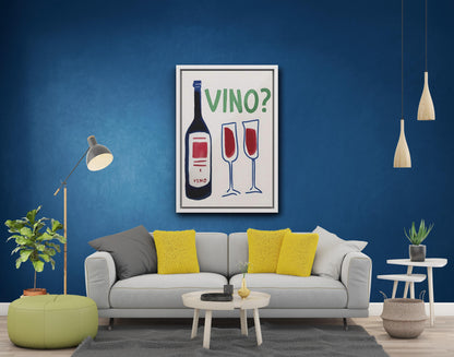 Vino Bottle and Glasses Canvas Print, Black White Wine Artwork, Wall Decor Poster