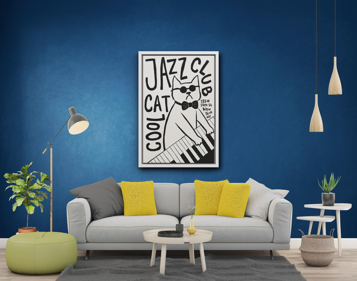 Jazz Club Cat Poster, Canvas Wall Art, New York Jazz Print