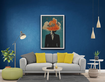 Woman With Butterflies Surrealist Canvas Print, Black White Wall Art Poster