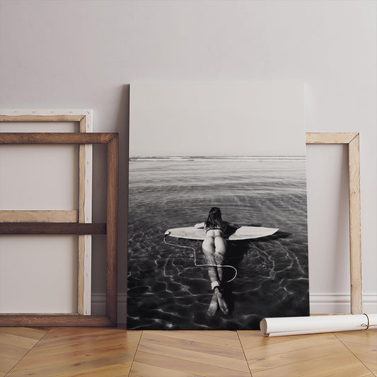 Black and White Surfboard Canvas Print, Beach Art Wall Decor