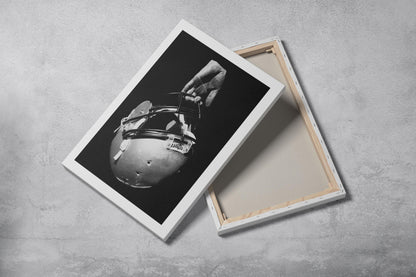 Black and White Football Helmet Canvas – Sports Art Wall Decor