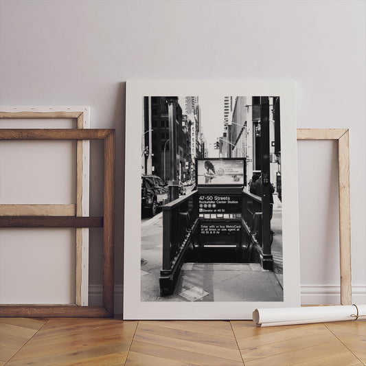 NYC Subway Entrance Print – Black and White Urban Art (47-50 Streets)