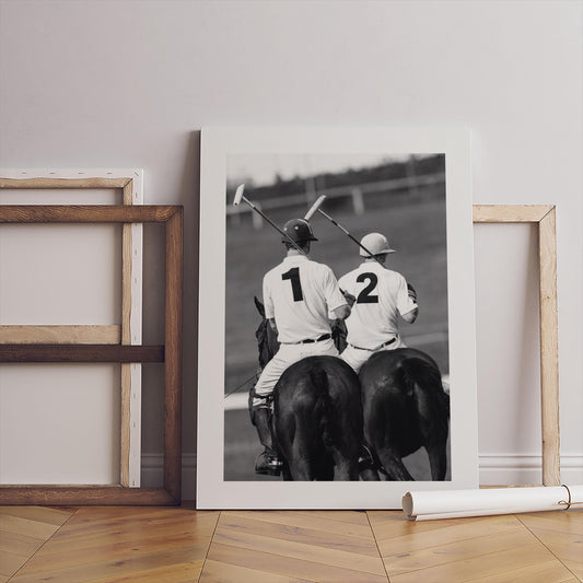 Polo Players Canvas Print – Equestrian Sport Art, Black & White Wall Decor