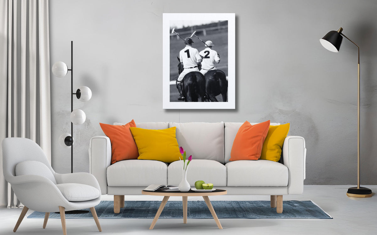 Polo Players Canvas Print – Equestrian Sport Art, Black & White Wall Decor