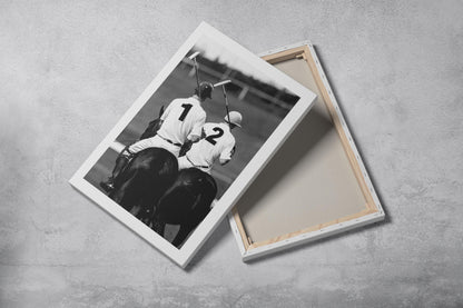 Polo Players Canvas Print – Equestrian Sport Art, Black & White Wall Decor
