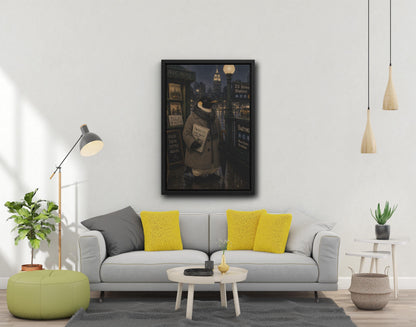Penguin in the City, Wall Decor Canvas and Poster Black White Frame