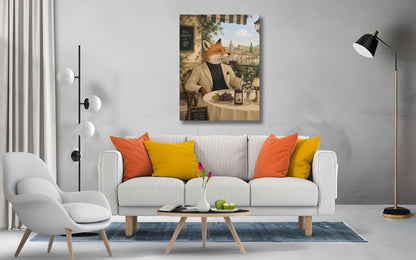 Fox Wine Tasting Canvas Print, Italian Village Scene, Wall Art Decor