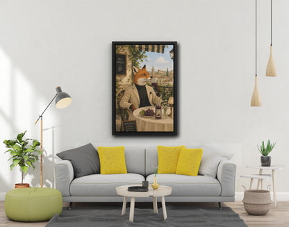 Fox Wine Tasting Canvas Print, Italian Village Scene, Wall Art Decor