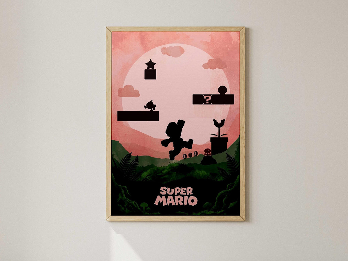 Super Mario Minimalist Art Print – AI-Crafted Wall Decor Game A4 - A3 Poster