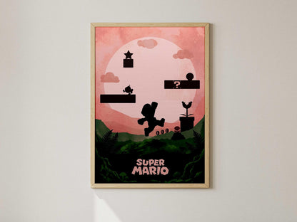 Super Mario Minimalist Art Print – AI-Crafted Wall Decor Game A4 - A3 Poster