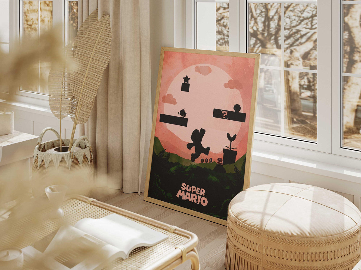 Super Mario Minimalist Art Print – AI-Crafted Wall Decor Game A4 - A3 Poster