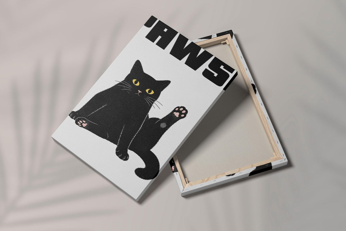Pawse Black Cat Poster, Minimalist Wall Art, Home Decor (Canvas Print)