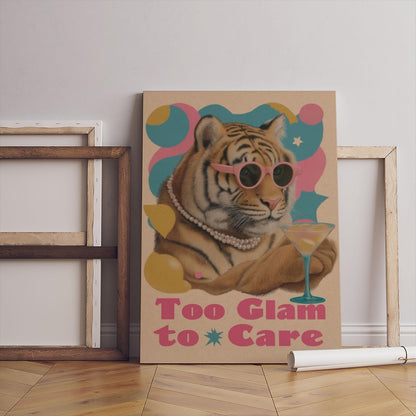 Too Glam to Care Tiger Poster, Retro Art Print, Home Decor (Canvas)