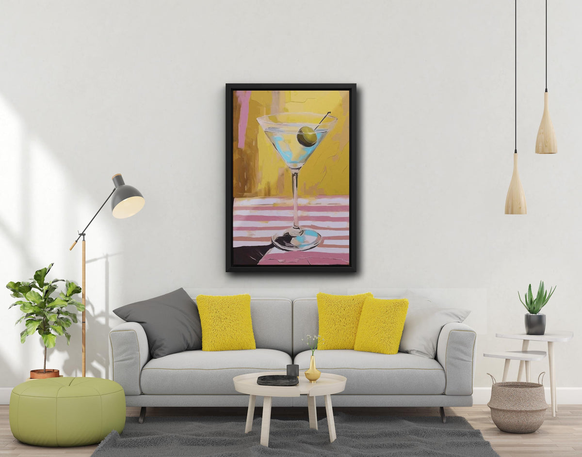 Martini Glass Canvas Print, Black White Abstract Wall Art