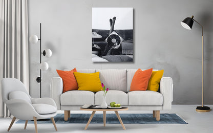 Smoky Vinyl Record Canvas Print, Black & White Art, Framed Poster