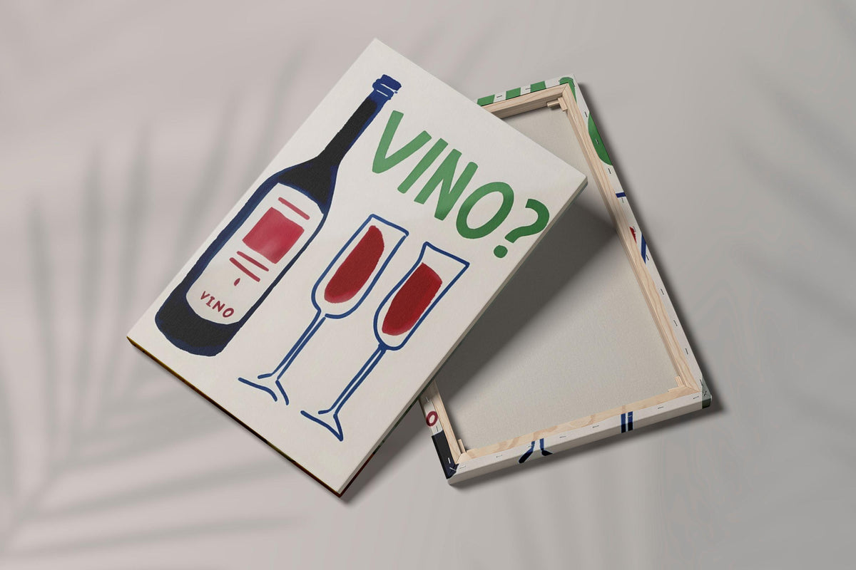 Vino Bottle and Glasses Canvas Print, Black White Wine Artwork, Wall Decor Poster