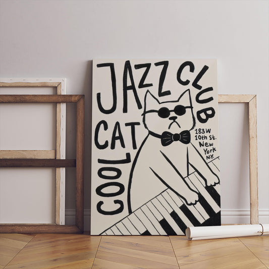 Jazz Club Cat Poster, Canvas Wall Art, New York Jazz Print