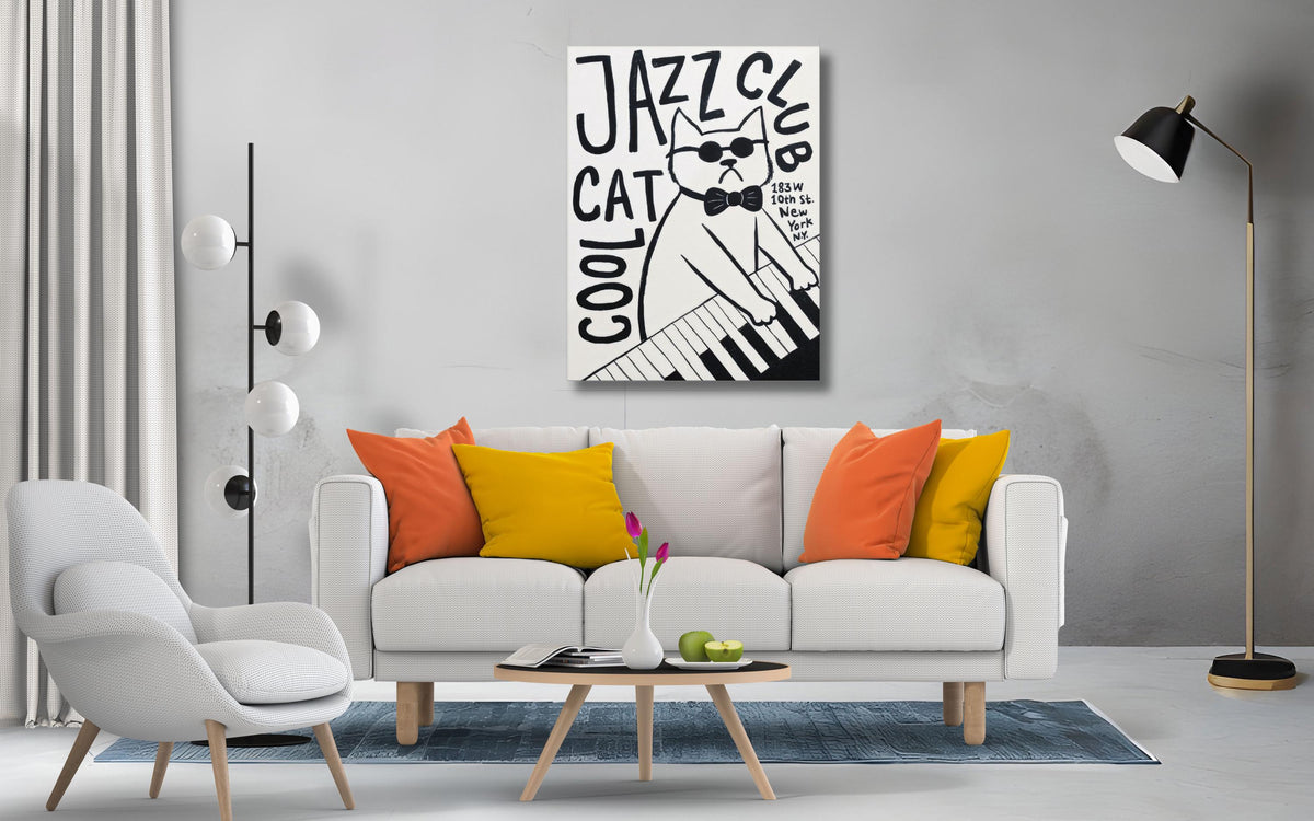 Jazz Club Cat Poster, Canvas Wall Art, New York Jazz Print