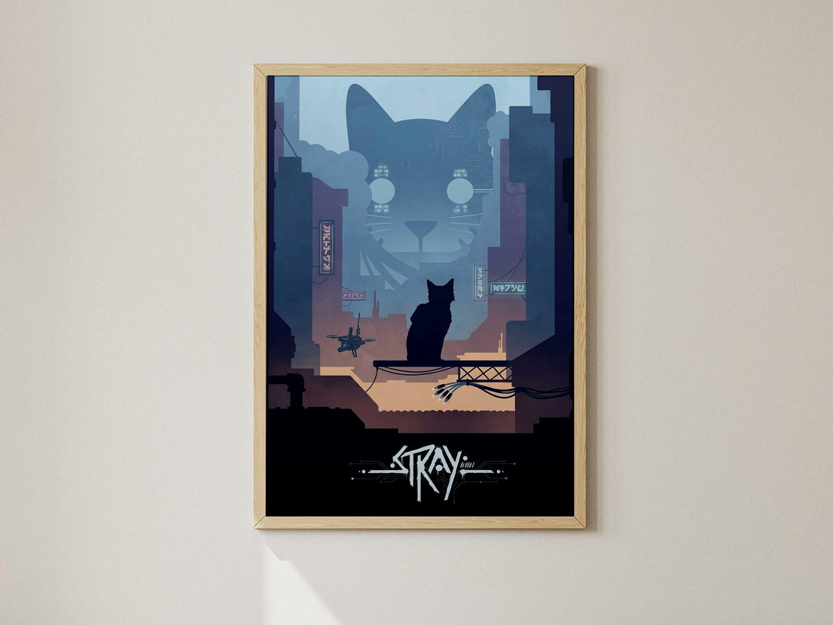 Stray Video Game Poster – AI Art Print, Gamer Wall Decor (A4/A3)