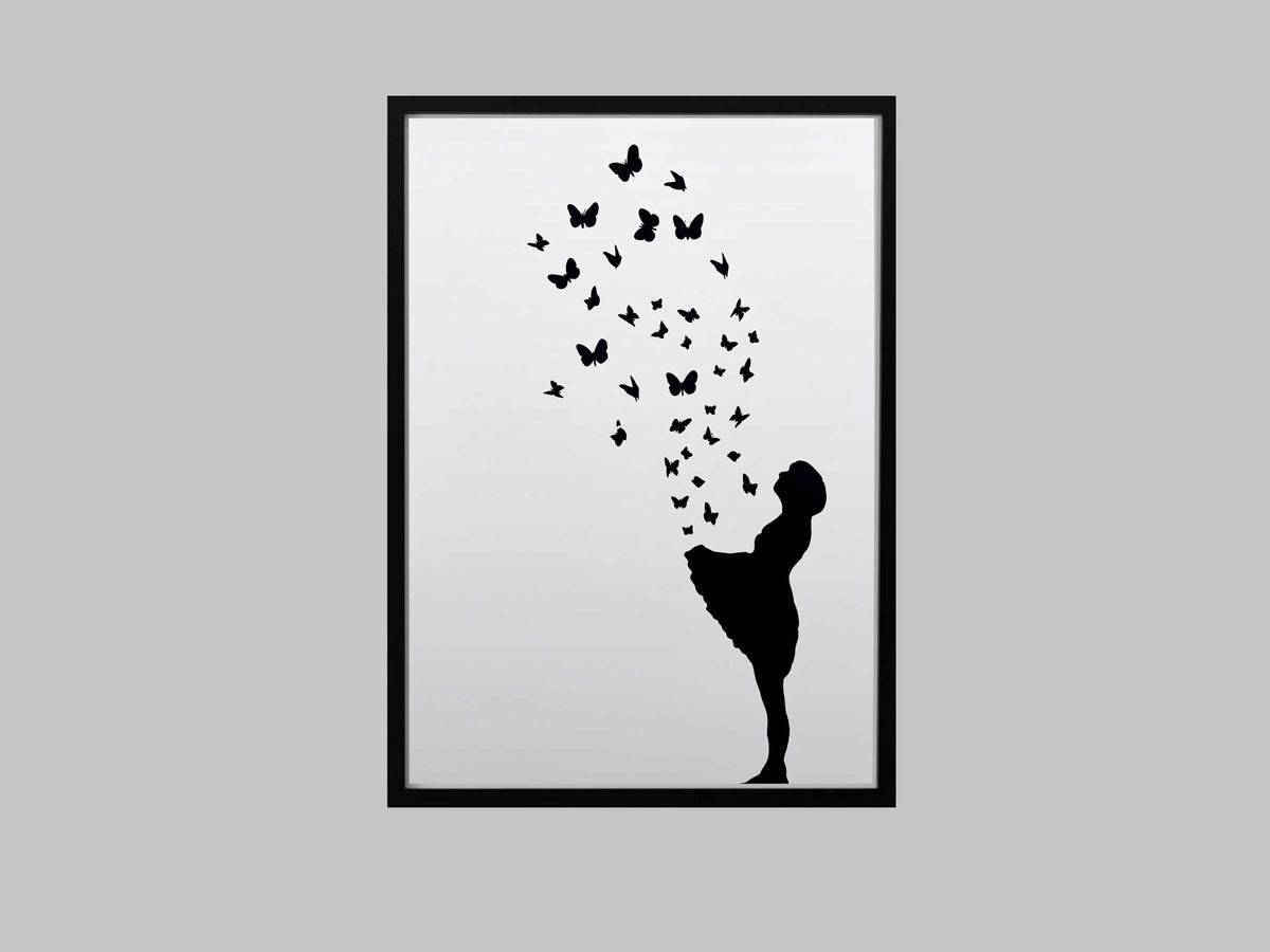 Banksy Flying Butterflies Poster Print – AI Crafted Wall Decor A4 - A3 Poster