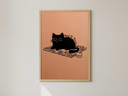 Black Cat Board Game Lover Art Print, Minimalist Wall Decor (Physical Print)