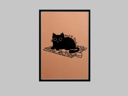 Black Cat Board Game Lover Art Print, Minimalist Wall Decor (Physical Print)