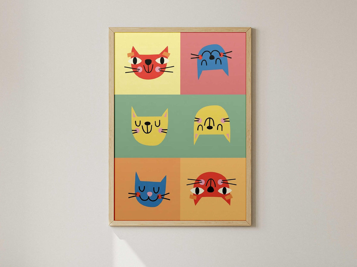 Colorful Mosaic Cat Art Print, Abstract Geometric Pet Poster (Framed or Digital)