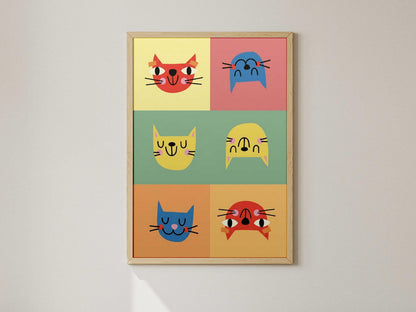 Colorful Mosaic Cat Art Print, Abstract Geometric Pet Poster (Framed or Digital)