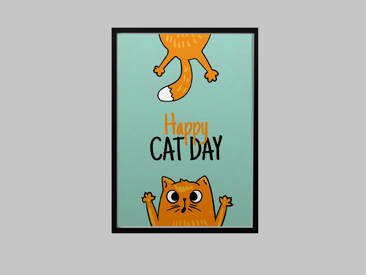Happy Cat Day Art Print, Smiling Cat Wall Decor (Physical Print)
