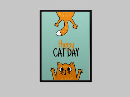 Happy Cat Day Art Print, Smiling Cat Wall Decor (Physical Print)
