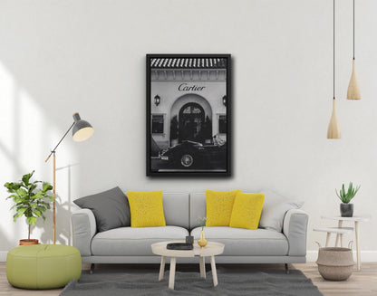 Classic Black Jaguar XK Roadster, British Design, Black White Frame (Canvas Print)